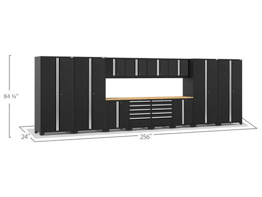 Pro Series 14 Piece Cabinet Set with Lockers, Base, Wall, Tool Drawer Cabinets and 56 in. Worktop