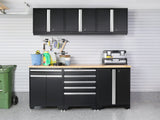 Pro Series 7 Piece Cabinet Set with Base, Wall, Tool Drawer Cabinet, Lockers and 56 in. Worktop