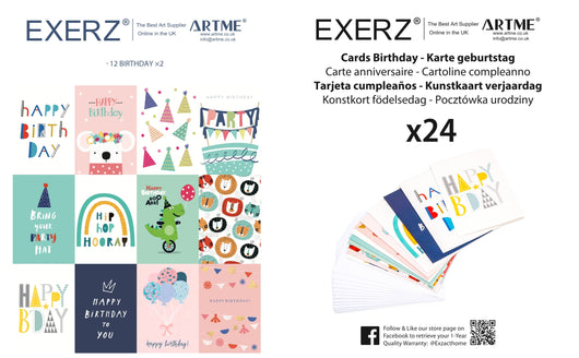 ARTME 24 Assorted Birthday Cards Multipack -12 Designs x 2