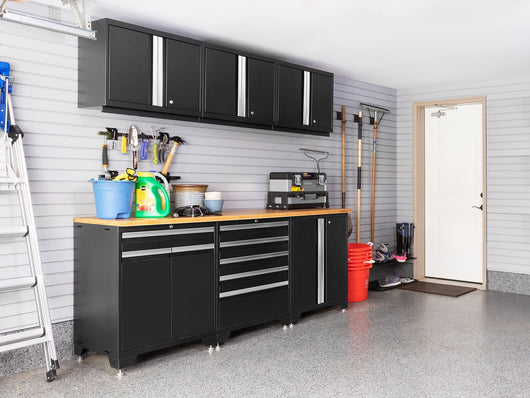 Pro Series 6 Piece Cabinet Set with Base, Wall Cabinet, Locker and Utility Cart
