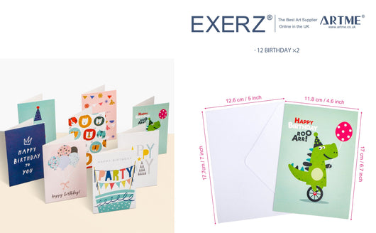 ARTME 24 Assorted Birthday Cards Multipack -12 Designs x 2