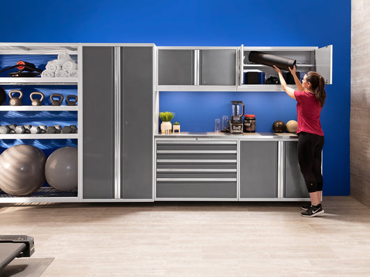 Pro Series 6 Piece Cabinet Set with Base, Wall Cabinet, Locker and Utility Cart