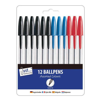 Ballpoint Pens 12 Assorted Colours - Case of 12