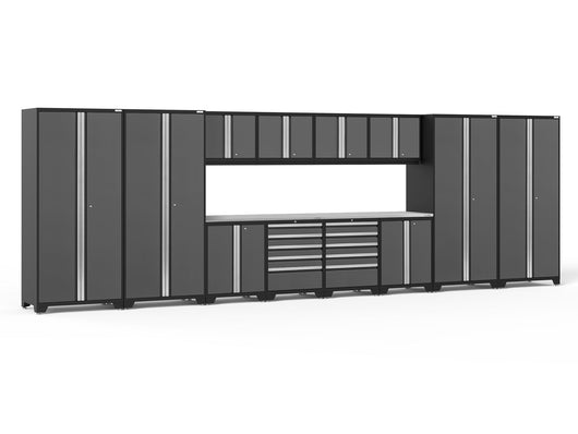Pro Series 14 Piece Cabinet Set with Lockers, Base, Wall, Tool Drawer Cabinets and 56 in. Worktop