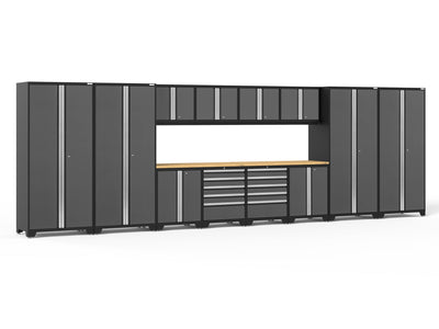 Pro Series 14 Piece Cabinet Set with Lockers, Base, Wall, Tool Drawer Cabinets and 56 in. Worktop