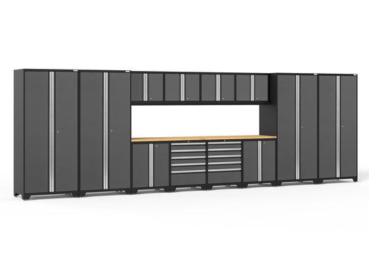 Pro Series 14 Piece Cabinet Set with Lockers, Base, Wall, Tool Drawer Cabinets and 56 in. Worktop