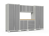 Pro Series 7 Piece Cabinet Set with Base, Wall, Tool Drawer Cabinet, Lockers and 56 in. Worktop