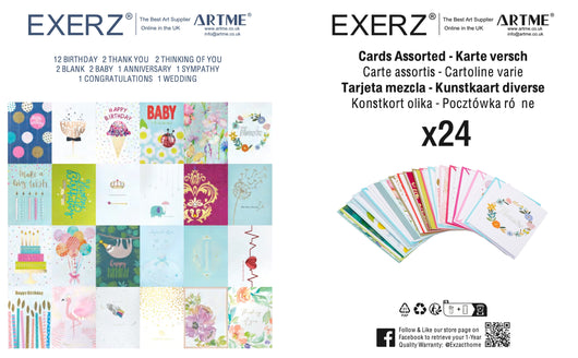 ARTME 24 Assorted Greeting Cards Multipack - Birthday, Thank You, Thinking Of You, New Baby, Anniversary, Sympathy, Congratulations, Wedding, Blank