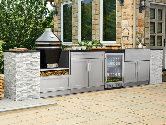 Outdoor Kitchen Signature Series 9 Piece Cabinet Set With Kamado, Platinum Grill and Grill Cabinet