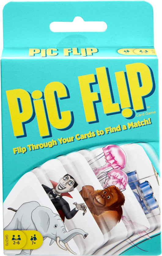The Pic Flip Card Game by Mattel Games is the perfect game for a quick burst of fun for ages 7 and up