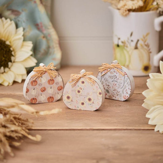 Set of 3 Patterned Autumn Pumpkin Blocks
