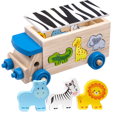 Safari Animals Toy - Wood Car Toy