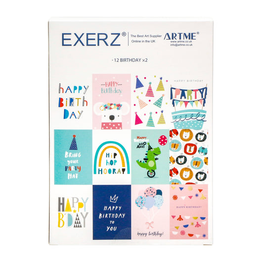 ARTME 24 Assorted Birthday Cards Multipack -12 Designs x 2