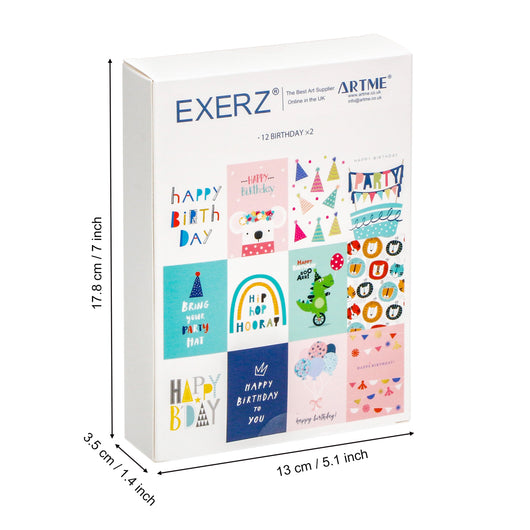 ARTME 24 Assorted Birthday Cards Multipack -12 Designs x 2