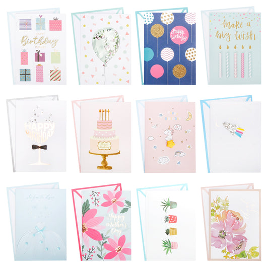 ARTME 12 Assorted Greeting Cards Multipack All Occasions - Handmade - Birthday, Thank You, Mother’s Day, Blank