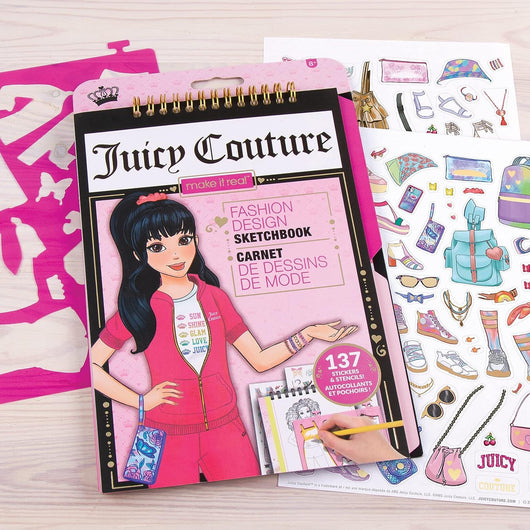 Juicy Couture Creative Fashion Sketchbook by Make It Real - Includes Stencils & Stickers - Art and Design Kit for Girls