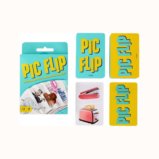 The Pic Flip Card Game by Mattel Games is the perfect game for a quick burst of fun for ages 7 and up