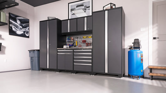 Pro Series 6 Piece Cabinet Set with Base, Wall Cabinet, Locker and Utility Cart