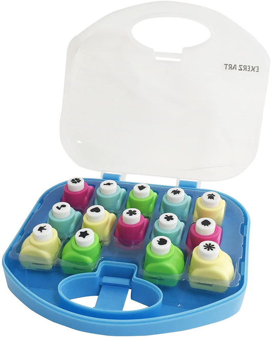EXERZ Paper Punch Set 14pcs Art & Craft in a Storage Box - Blue