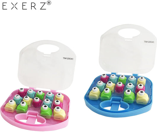 EXERZ Paper Punch Set 14pcs Art & Craft in a Storage Box - Blue