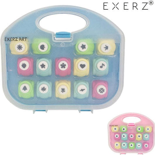 EXERZ Paper Punch Set 14pcs Art & Craft in a Storage Box - Blue