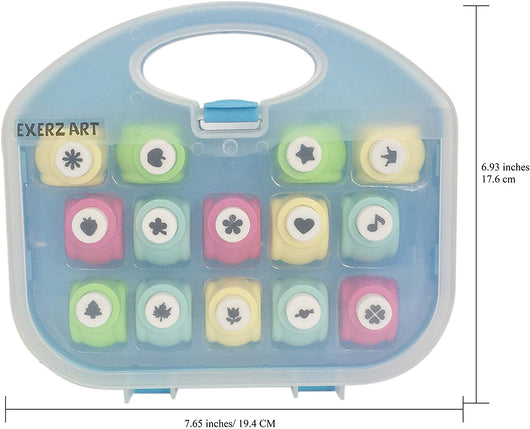 EXERZ Paper Punch Set 14pcs Art & Craft in a Storage Box - Blue