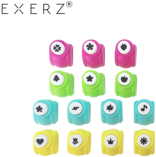 EXERZ Paper Punch Set 14pcs Art & Craft in a Storage Box - Pink