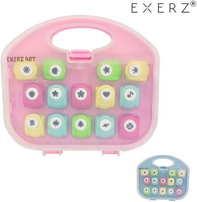 EXERZ Paper Punch Set 14pcs Art & Craft in a Storage Box - Pink