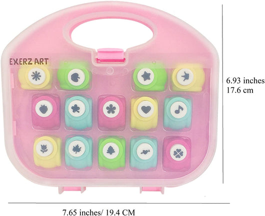 EXERZ Paper Punch Set 14pcs Art & Craft in a Storage Box - Pink