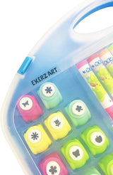 EXERZ Paper Punch Set 40pcs in a Storage Box Including Punches, Craft Scissors, Color Pens -Blue