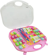 EXERZ Paper Punch Set 40pcs in a Storage Box Including Punches, Craft Scissors, Color Pens -Pink