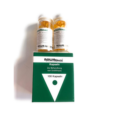 Two bottles of Rowatinex with a green box labeled 'Rowatinex Kapseln' on a white background.