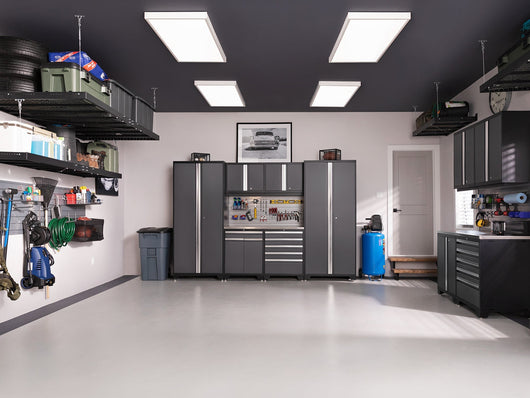 Pro Series 9 Piece Cabinet Set with Wall, Base, Tool Drawer, Multi-Function Cabinet, Lockers, and 84 in. Worktop