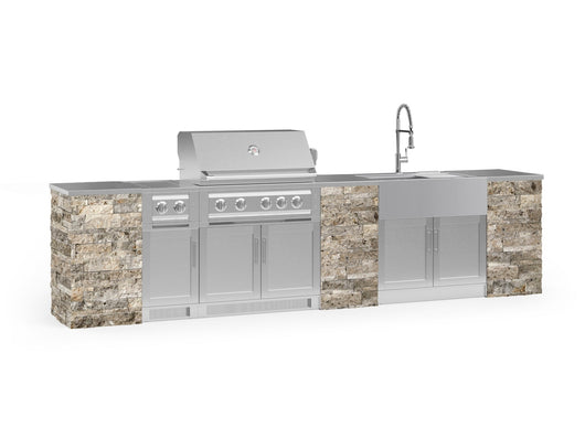 Outdoor Kitchen Signature Series 11 Piece Cabinet Set with Dual Side Burner, Sink, Platinum Grill and Grill Cabinet