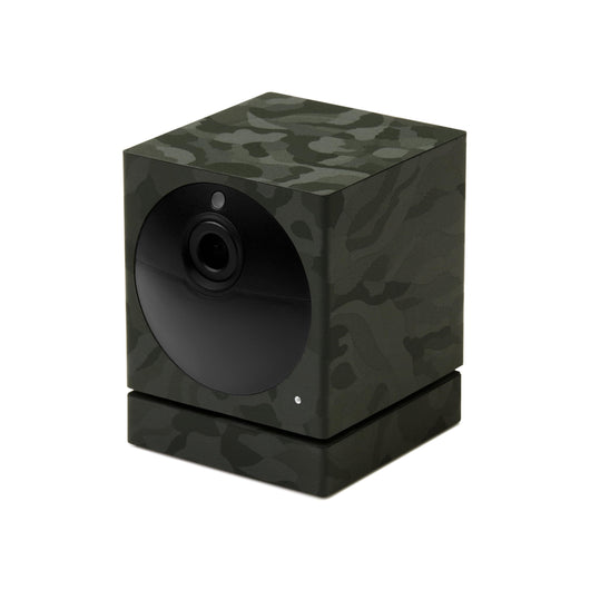 Another angle of green camo adhesive skin (sticker wrap) covering for Wyze Cam Outdoor.
