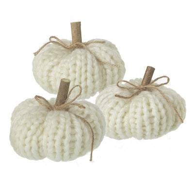 Set of 3 Knitted White Pumpkins