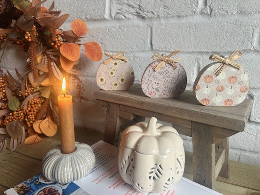 Set of 3 Patterned Autumn Pumpkin Blocks