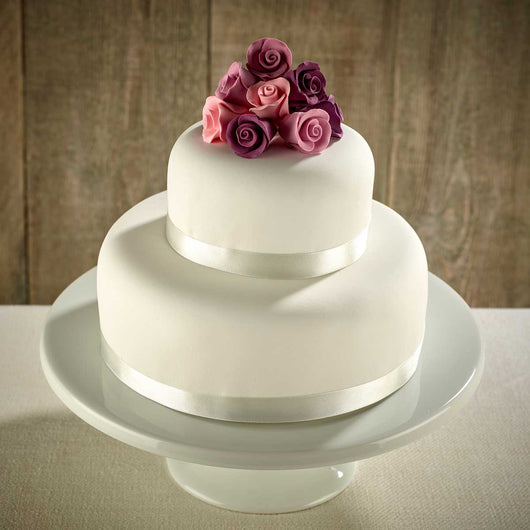 Purple Roses Two Tier Wedding Cake