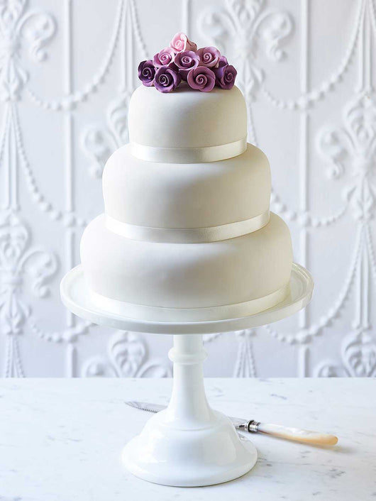 3 Tier Wedding Cake with Purple Ombre Sugar Roses